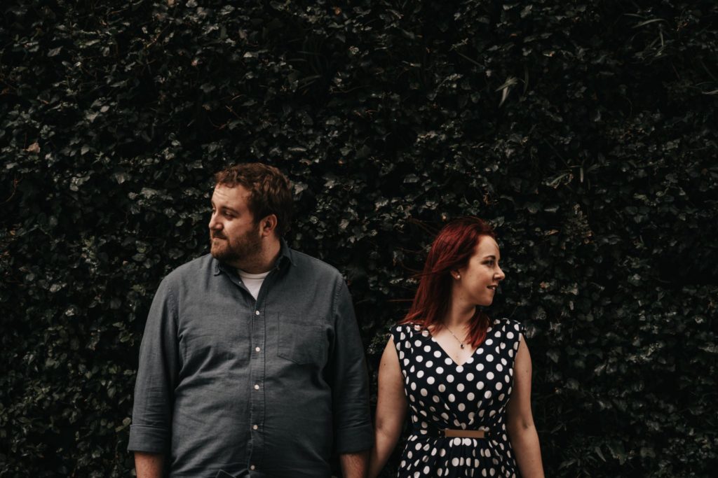 unconventional pose for couple on their engagement photoshoot